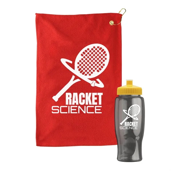 27 oz. Poly-pure transparent bottle with microfiber golf towel. Towel is... from ASI 40480 Koozie Group