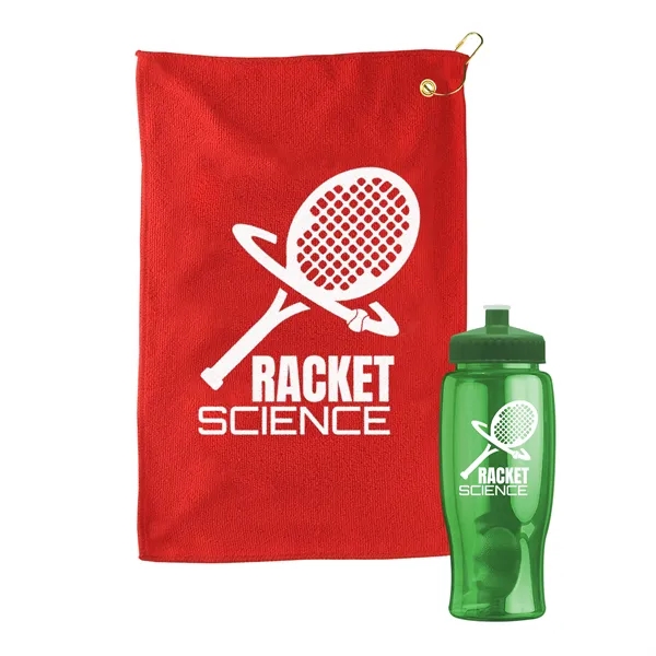 27 oz. Poly-pure transparent bottle with microfiber golf towel. Towel is... from ASI 40480 Koozie Group