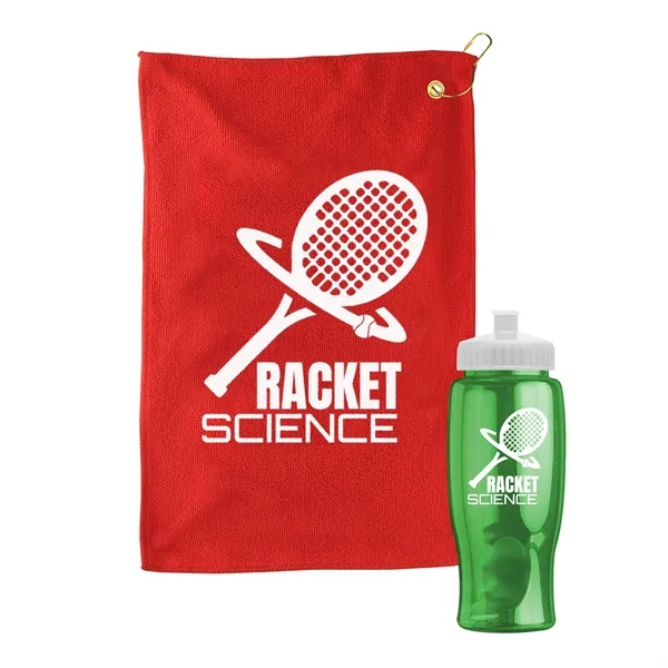 27 oz. Poly-pure transparent bottle with microfiber golf towel. Towel is... from ASI 40480 Koozie Group