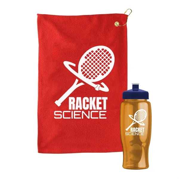 27 oz. Poly-pure transparent bottle with microfiber golf towel. Towel is... from ASI 40480 Koozie Group
