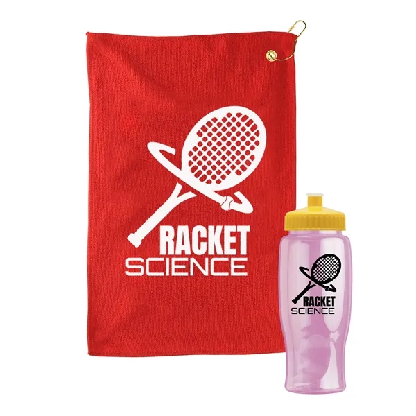27 oz. Poly-pure transparent bottle with microfiber golf towel. Towel is... from ASI 40480 Koozie Group