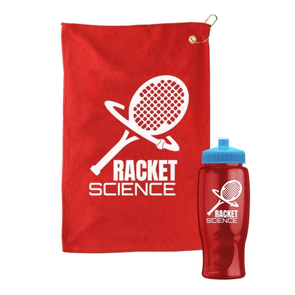 27 oz. Poly-pure transparent bottle with microfiber golf towel. Towel is... from ASI 40480 Koozie Group