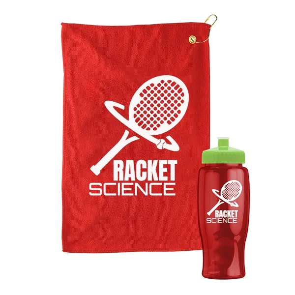 27 oz. Poly-pure transparent bottle with microfiber golf towel. Towel is... from ASI 40480 Koozie Group