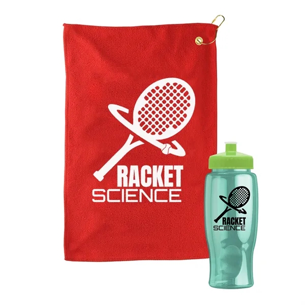 27 oz. Poly-pure transparent bottle with microfiber golf towel. Towel is... from ASI 40480 Koozie Group