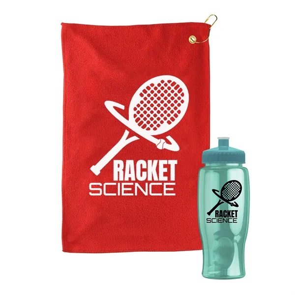 27 oz. Poly-pure transparent bottle with microfiber golf towel. Towel is... from ASI 40480 Koozie Group