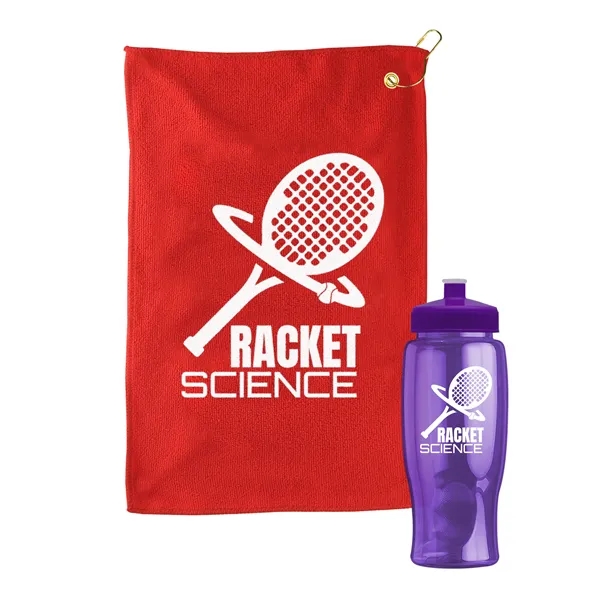 27 oz. Poly-pure transparent bottle with microfiber golf towel. Towel is... from ASI 40480 Koozie Group