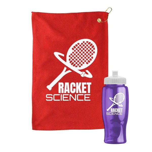 27 oz. Poly-pure transparent bottle with microfiber golf towel. Towel is... from ASI 40480 Koozie Group