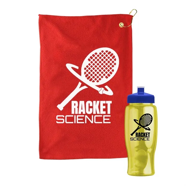 27 oz. Poly-pure transparent bottle with microfiber golf towel. Towel is... from ASI 40480 Koozie Group