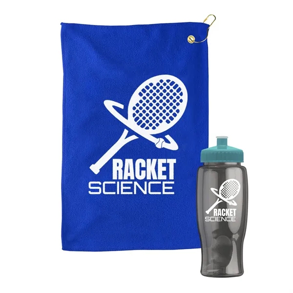 27 oz. Poly-pure transparent bottle with microfiber golf towel. Towel is... from ASI 40480 Koozie Group