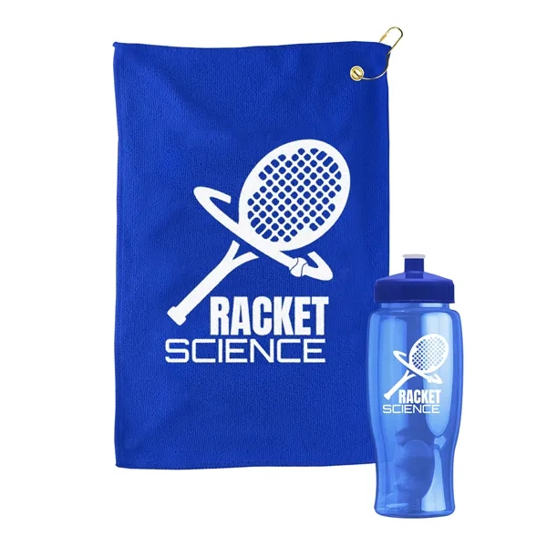 27 oz. Poly-pure transparent bottle with microfiber golf towel. Towel is... from ASI 40480 Koozie Group