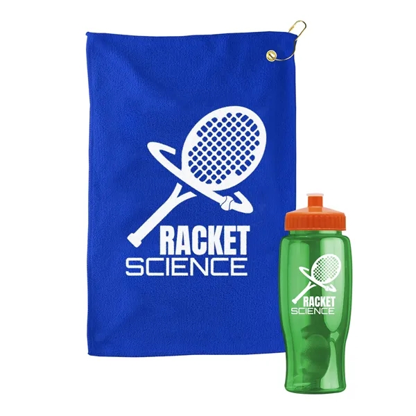 27 oz. Poly-pure transparent bottle with microfiber golf towel. Towel is... from ASI 40480 Koozie Group
