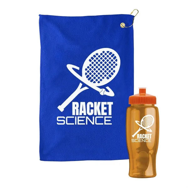 27 oz. Poly-pure transparent bottle with microfiber golf towel. Towel is... from ASI 40480 Koozie Group