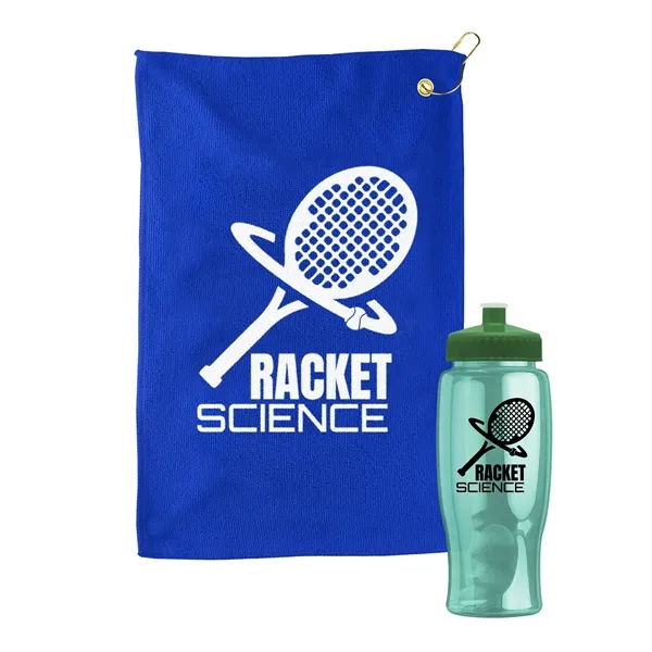 27 oz. Poly-pure transparent bottle with microfiber golf towel. Towel is... from ASI 40480 Koozie Group