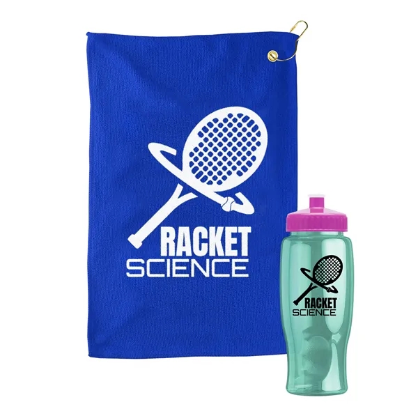 27 oz. Poly-pure transparent bottle with microfiber golf towel. Towel is... from ASI 40480 Koozie Group