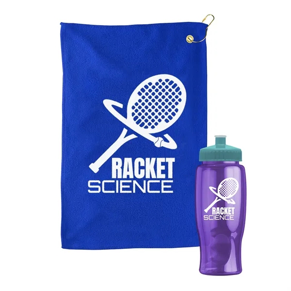 27 oz. Poly-pure transparent bottle with microfiber golf towel. Towel is... from ASI 40480 Koozie Group