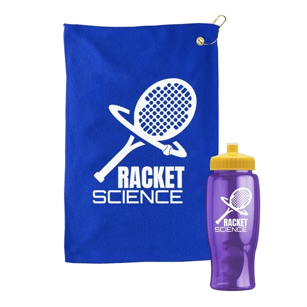 27 oz. Poly-pure transparent bottle with microfiber golf towel. Towel is... from ASI 40480 Koozie Group
