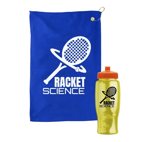 27 oz. Poly-pure transparent bottle with microfiber golf towel. Towel is... from ASI 40480 Koozie Group
