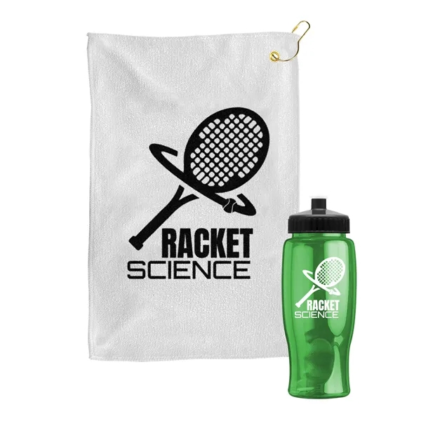 27 oz. Poly-pure transparent bottle with microfiber golf towel. Towel is... from ASI 40480 Koozie Group