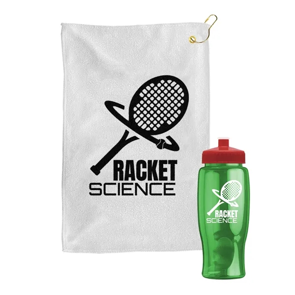 27 oz. Poly-pure transparent bottle with microfiber golf towel. Towel is... from ASI 40480 Koozie Group