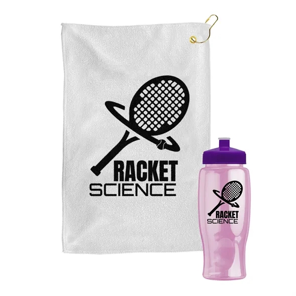 27 oz. Poly-pure transparent bottle with microfiber golf towel. Towel is... from ASI 40480 Koozie Group