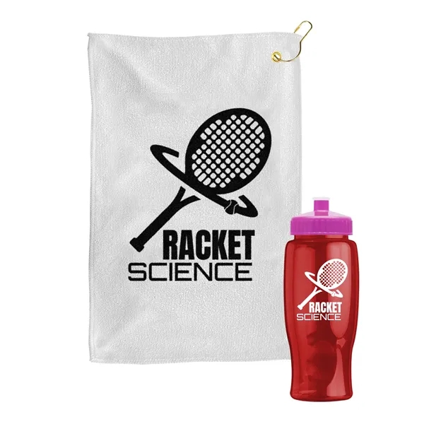 27 oz. Poly-pure transparent bottle with microfiber golf towel. Towel is... from ASI 40480 Koozie Group