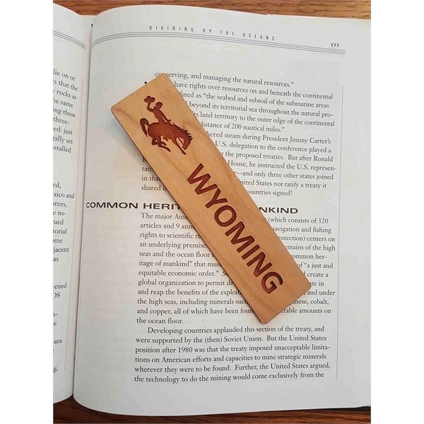 1.5" x 6" hardwood bookmark with laser engraving, Wyoming state name... from ASI 92531 Unique Custom Products / UCP