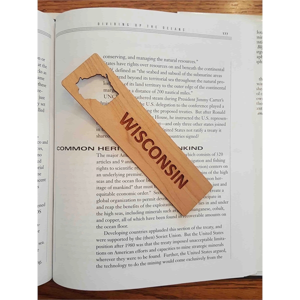 1.5" x 6" hardwood bookmark with laser engraving, Wisconsin state name... from ASI 92531 Unique Custom Products / UCP