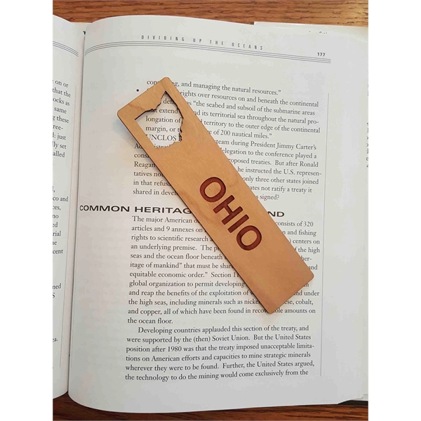 1.5" x 6" hardwood bookmark with laser engraving, Ohio state name... from ASI 92531 Unique Custom Products / UCP