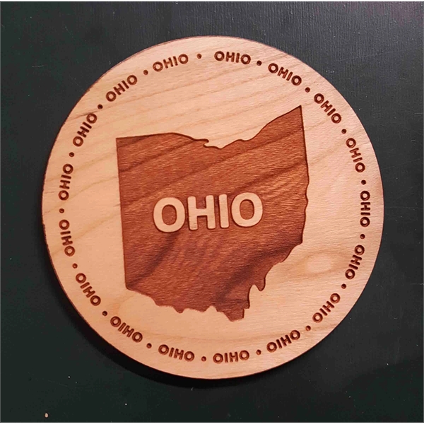 3.5" round wooden coasters with State of Ohio shape in the... from ASI 92531 Unique Custom Products / UCP