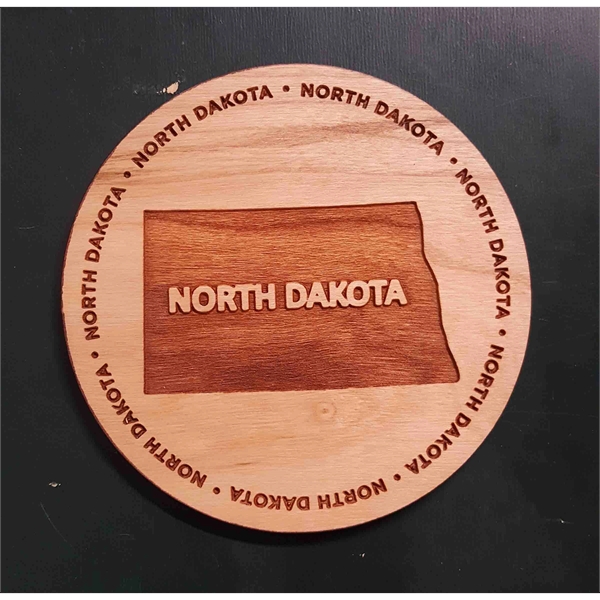 3.5" round wooden coasters with State of North Dakota shape in... from ASI 92531 Unique Custom Products / UCP