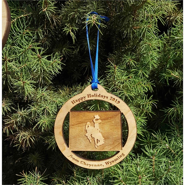 3.5" solid hardwood ornament featuring the shape of the State of... from ASI 92531 Unique Custom Products / UCP