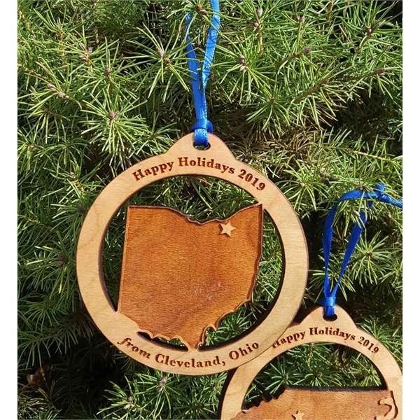 3.5" solid hardwood ornament featuring the shape of the State of... from ASI 92531 Unique Custom Products / UCP
