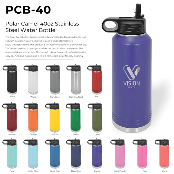 Polar Camel 40oz Stainless Steel Water Bottle. Screw on lid with... from ASI 74601 Calico