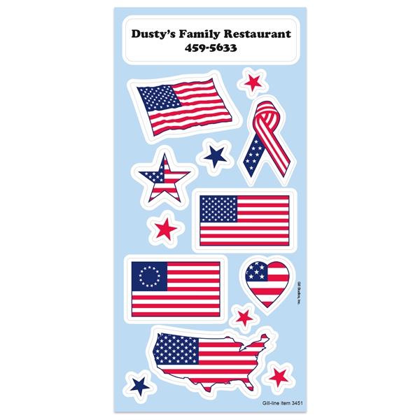 Patriotic sticker sheet with flags.... from ASI 56950 Gill Studios Inc / Gill-Line®