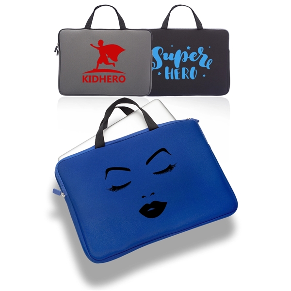 Neoprene laptop sleeve that fits devices up to 15"; features zipper... from ASI 39552 BEL Promo