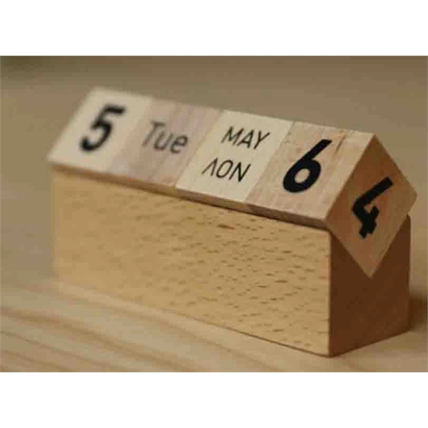 4" x 1" x 1" Beech wood block-style perpetual calendar on... from ASI 92531 Unique Custom Products / UCP