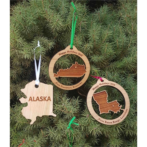 3.5" solid hardwood ornament featuring the shape each specific state; USA-made... from ASI 92531 Unique Custom Products / UCP