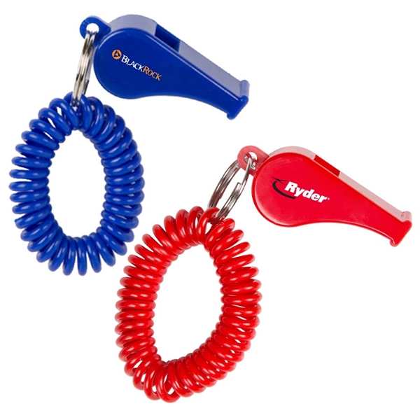 2 1/4" x 7/8" plastic whistle on split ring with coiled... from ASI 43442 ZZ DROPPED - High Caliber Line USA / High Caliber Line