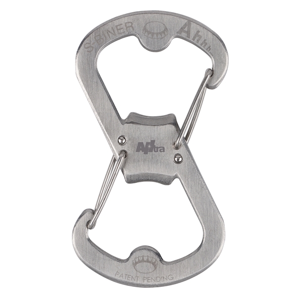 Stainless steel carabiner with gates on both sides and bottle openers... from ASI 46170 Compass Industries Inc