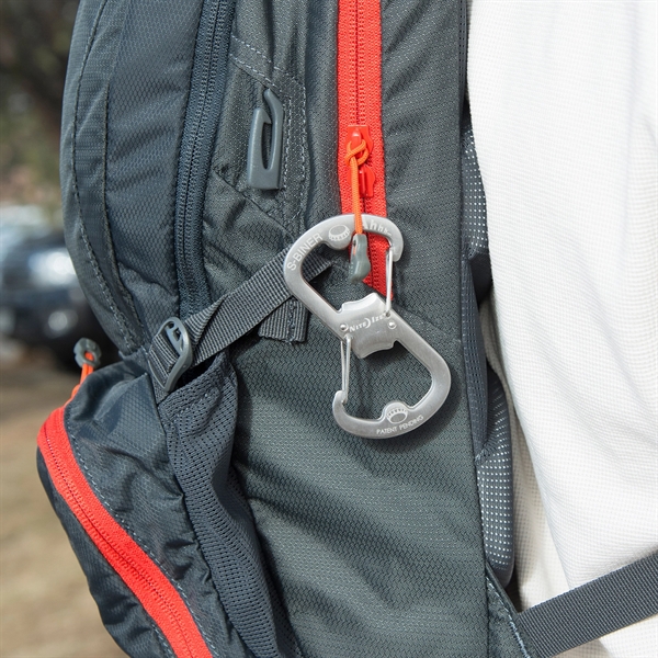 Stainless steel carabiner with gates on both sides and bottle openers... from ASI 46170 Compass Industries Inc