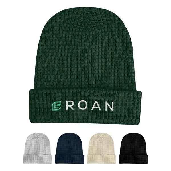 Beanie made from recycled materials with a waffle-knit design.... from ASI 57956 Graphco line