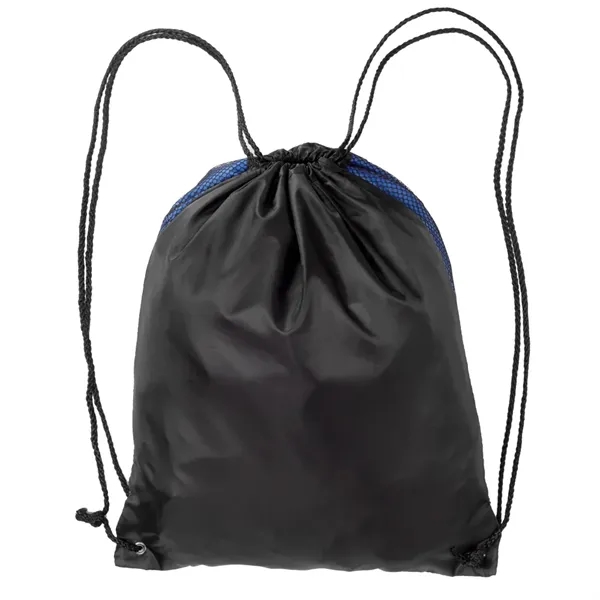 Polyester drawstring backpack with front mesh pocket and zipper closure... from ASI 39552 BEL Promo