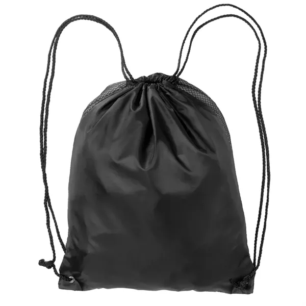 Polyester drawstring backpack with front mesh pocket and zipper closure... from ASI 39552 BEL Promo