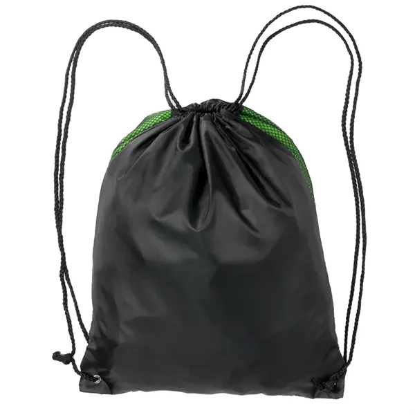 Polyester drawstring backpack with front mesh pocket and zipper closure... from ASI 39552 BEL Promo