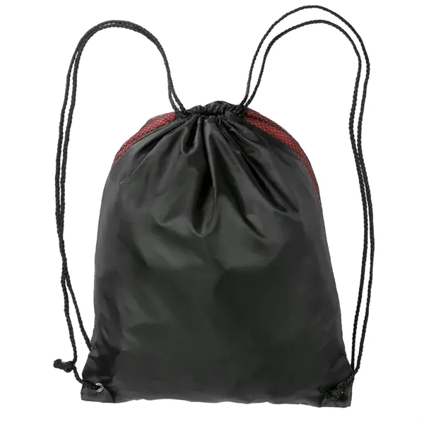 Polyester drawstring backpack with front mesh pocket and zipper closure... from ASI 39552 BEL Promo
