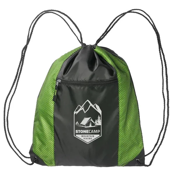 Polyester drawstring backpack with front mesh pocket and zipper closure... from ASI 39552 BEL Promo