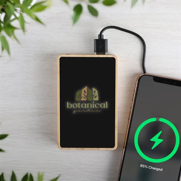 Bamboo power bank with 5000mAh capacity and illuminated logo keeps your... from ASI 61966 HPG / OrigAudio HPG Gold
