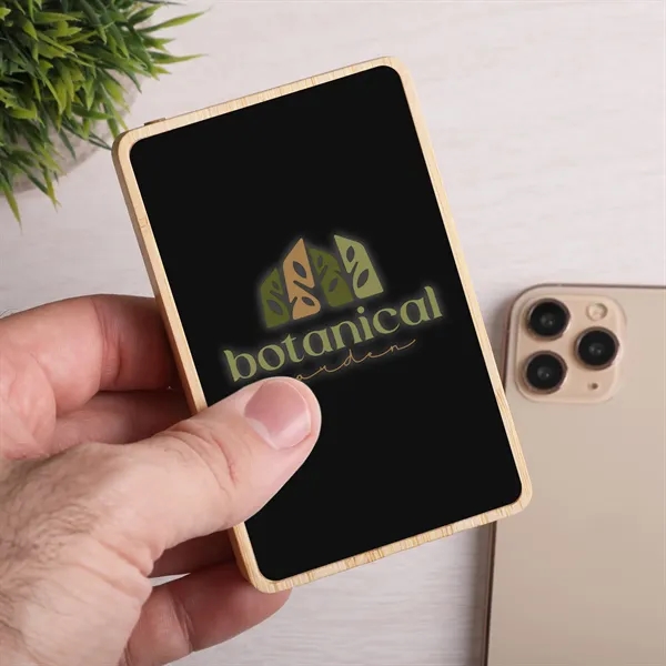 Bamboo power bank with 5000mAh capacity and illuminated logo keeps your... from ASI 61966 HPG / OrigAudio HPG Gold