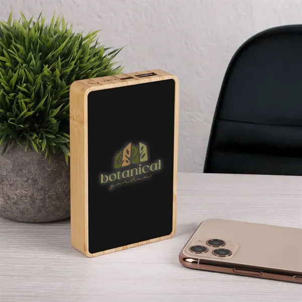 Bamboo power bank with 5000mAh capacity and illuminated logo keeps your... from ASI 61966 HPG / OrigAudio HPG Gold