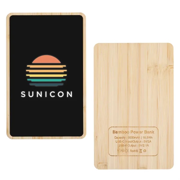 Bamboo power bank with 5000mAh capacity and illuminated logo keeps your... from ASI 61966 HPG / OrigAudio HPG Gold